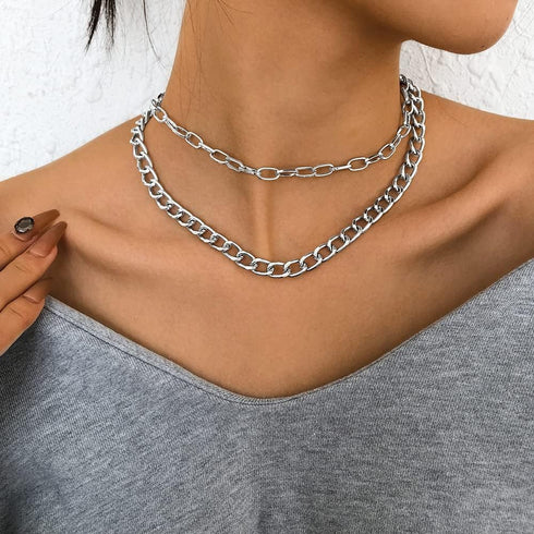 Dainty Layered Necklace Paperclip Choker Necklace Punk Cuban Link Chain Necklace Silver Curb Chain Necklace for Women...