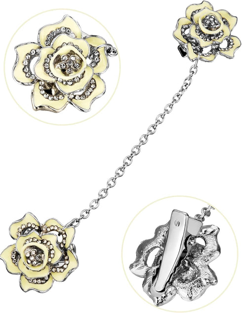 Gejoy 2 Pieces Rose Sweater Shawl Clips Cardigan Flowers Collar Dresses Clip with Chain for Women Girls (style Set 2)...