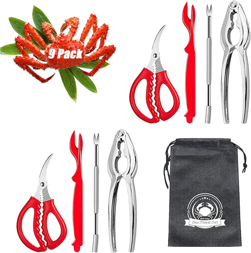 9Pcs Stainless Steel Seafood Tools Set - Crab & Lobster Crackers, Forks, Shell Openers, Nut Crackers - Durable Shellfish Tools for Crab Legs, Shri...