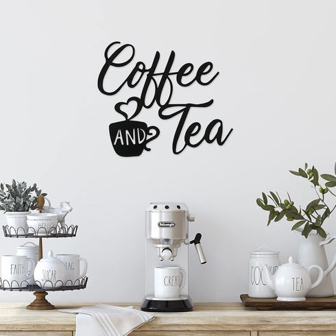 Ferraycle Coffee Sign Metal Hanging Wall Art 12 x 10.2 Inch Black Wall Decor Cafe Bar Letter Sign for Cafe Farmhouse Kitchen(Coffee and Tea)...