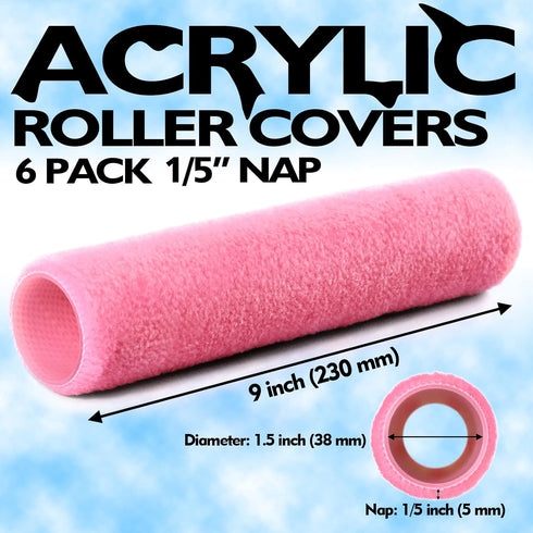 6pcs Paint Roller Covers 9 Inch x 1/5" Nap, High Density Acrylic Cover Replacements for Paint Roller Brush Frame, No-Lint Painting for All Paints ...