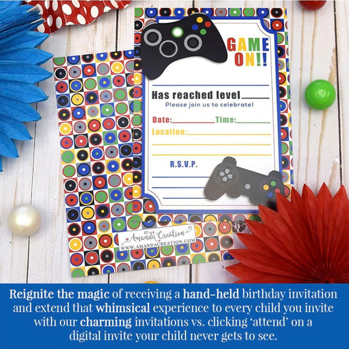 Game On! Video Gamer Birthday Party Fill In Invitations, 20 5"x7" Fill In Cards with Twenty White Envelopes by AmandaCreation...