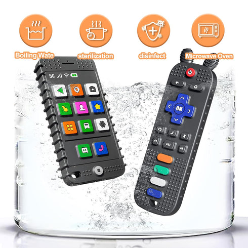 FFTROC TV Remote Control Shape Baby Teething Toys and Phone Shape Teether Toys for Babies 6-12 Months, Sensory Teether Chew Toys for Boys Girls Ba...