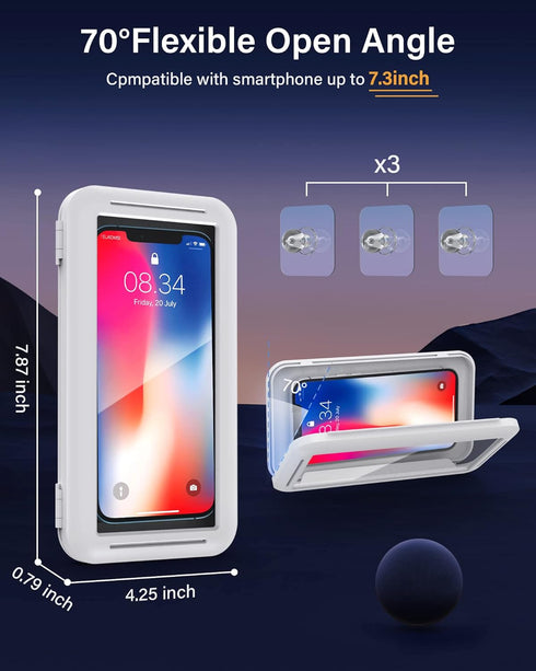 LC-dolida Shower Phone Holder Waterproof 480 Rotation Shower Phone Stand Case Mount for Bathroom Batheub Kitchen Wall Mirro Compatible with iPhone...