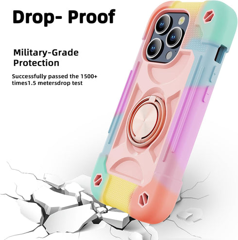 Compatible with iPhone 15 Pro max Case 6.7" - Heavy-Duty Shockproof Military-Grade Rugged Cover with Ring Stand, Glass Screen Protector & Camera L...