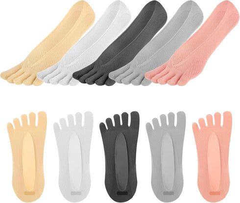 5 Pairs Toe Socks No Show Low Cut Toe Socks Women Five Finger Liner Socks Non-Slip Socks for Women Girls (Colorful)...