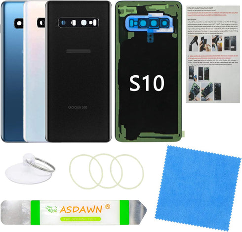 Galaxy S10 Back Cover Glass Replacement with Pre-Installed Camera Lens + All The Adhesive + Installation Manual + Repair Tool Kit for Samsung Gala...