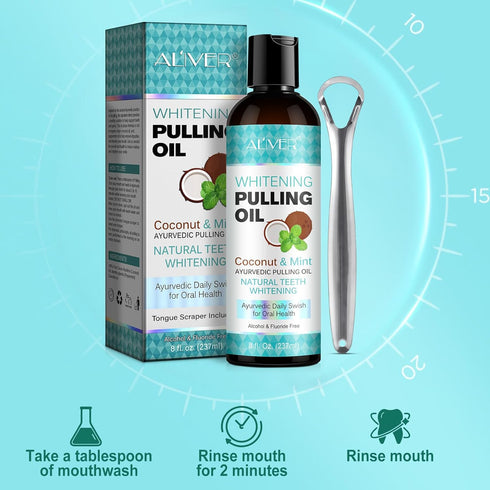 Coconut Oil Pulling with Peppermint Oil-Mouthwash for Oral Care-Helps with Fresh Breath, Organic Essential Oils Mouthwash with Tongue Scraper,Trea...