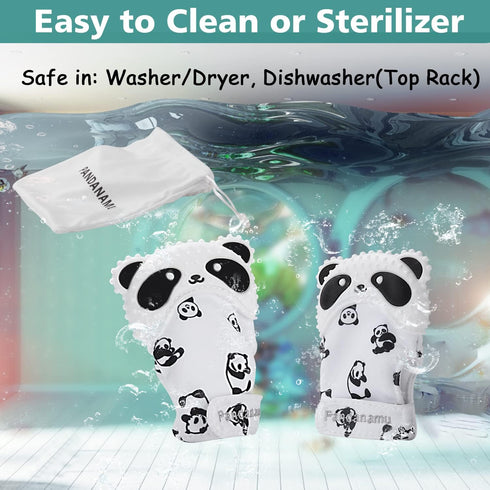 Baby Teething Mitten BPA-Free Panda Teething Mitts Teething Toy Infant Teether with Travel Bag(1 Pair)...