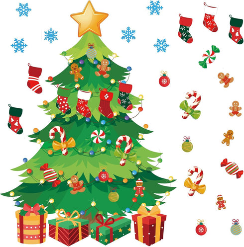 Tatuo 125 Pcs Big Christmas Tree Bulletin Board Set 47 x 46 Inch Christmas Tree Background Christmas Cutouts Stockings Snowflakes Bulletin Board f...