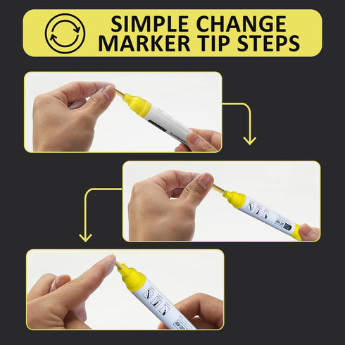 Bright Yellow Markers Easy Clean Dry Erase Markers for Black Glass Board, 2-in-1 Reversible Dual Tip - Bullet & Fine, Easy Grip Kids Liquid Chalk ...