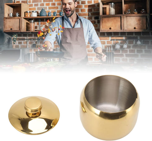 Stainless Steel Gold Seasoning Pot, Spice Salt Sugar Pepper Container Jar with Lid Storage Storage Box Suitable for Kitchen (Gold)...