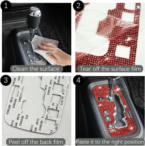 Bling Gear Shift Box Frame Cover Trim Sticker, Gear Shift Cover Bling Car Interior Accessories Compatible with Wrangler 2012-2018 (Red)...
