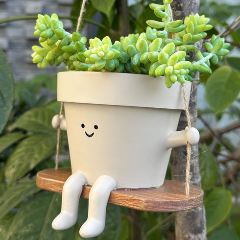 Hanging Planter Swing Face Plant Pot - Cute Resin Head Planters with Drainage Hole Indoor Outdoor Plant Holder, Succulent/String of Pearls Flower ...