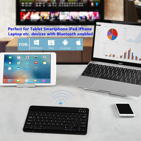 Ultra-Slim Small Bluetooth Keyboard, Portable Rechargeable External Cordless Wireless Keyboard for Android Tablet Cell Phone Samsung Smartphone iP...