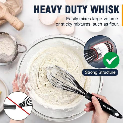 Silicone Whisk,Whisk Non Scratch Whisk for Nonstick Cookware, 5+7+9+11in Siliocne Coated Wisk Perfect for Blending,Beating,Stirring and Kitchen Co...