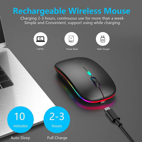 LED Rechargeable Slim Silent Mouse 2.4G Portable USB Optical Office Wireless Mouse (White)...