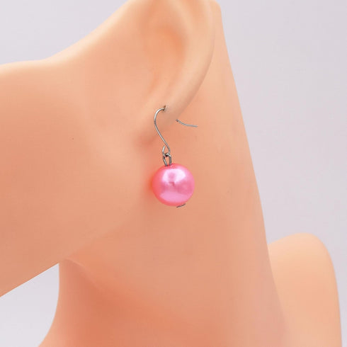 Womens Faux Pearl Costume Jewelry 3 Layers Pearl Chunky Necklace Bracelet and Earrings (Pink)...