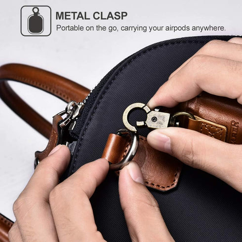 AirPods Leather Case, ICARER Genuine Leather AirPod case with Keychain and Led Light for Apple AirPods 2 Case & Airpods 1, Support Wireless Chargi...