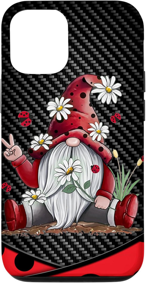 iPhone 12/12 Pro Red Gnome Hippie Daisy Flowers Gnome Ladybugs - Christmas Case...