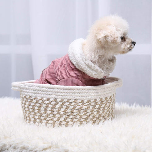 ABenkle Small Woven Basket, 12"x 8" x 5" Cute Small Basket, Rope Room Shelf Storage Basket, Cat Dog Toys Basket Chest Box, Empty Decorative Gift B...