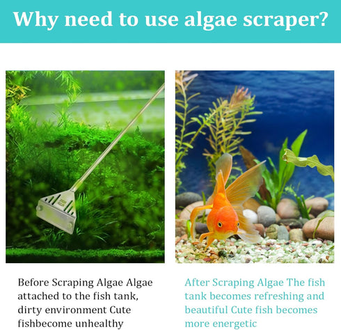 ZRDR Aquarium Scraper, Aquarium Algae Scraper, Algae Scraper for Glass Aquariums, 25.6" Stainless Steel Scraper Cleaning Razor with 10 Blades for ...