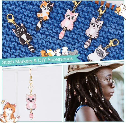 NBEADS 28 Pcs Cat Stitch Markers, Enamel Crochet Stitch Marker Charms Removable Lobster Claw Clasps Locking Stitch Marker for Knitting Weaving Sew...