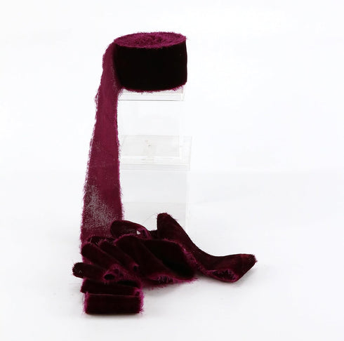 Burgundy Velvet Ribbon 1.5 Inch Maroon Frayed Silk Velvet Ribbon Rustic Burgundy Christmas Velvet Ribbon Gift Ribbon Raw Edge Boho Ribbon Wedding ...