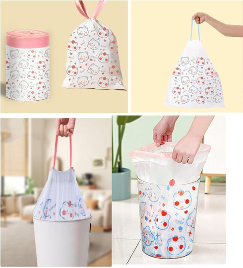 4 Gallon Trash Bags - Drawstring small trash Bags 1.1mil Thick for Bathroom, Kitchen, Bedroom, Office Toilet Home (White-pink, 75Counts)...
