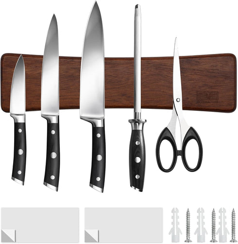 Knife Magnetic Strip, Acacia Wood Powerful Magnetic Knife Strips, Magnetic Knife Holder for Wall 10 Inch Use as Magnetic Tool Organizer, Home Orga...