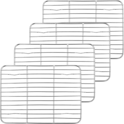 P&P CHEF Baking Cooling Rack Set for Cooking Roasting, 4-Piece Stainless Steel Wire Racks for Oven Use, Healthy & Dishwasher Safe, Rectangle, 9.7 ...