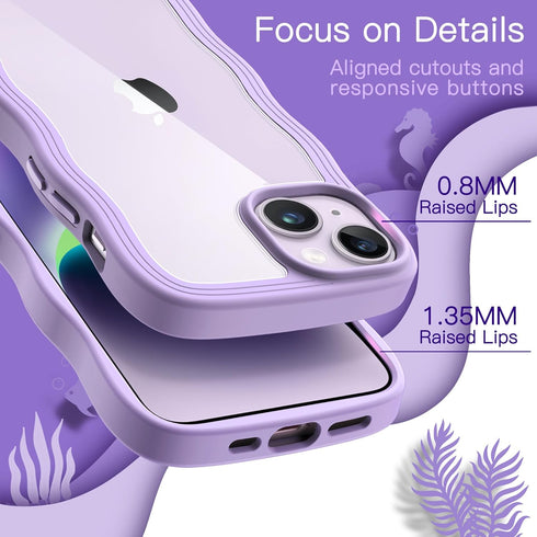 JETech Cute Case for iPhone 14 Plus 6.7-Inch, Wave Frame Curly Shape Shockproof Phone Cover for Women and Girls, Clear Hard PC Back (Purple)...