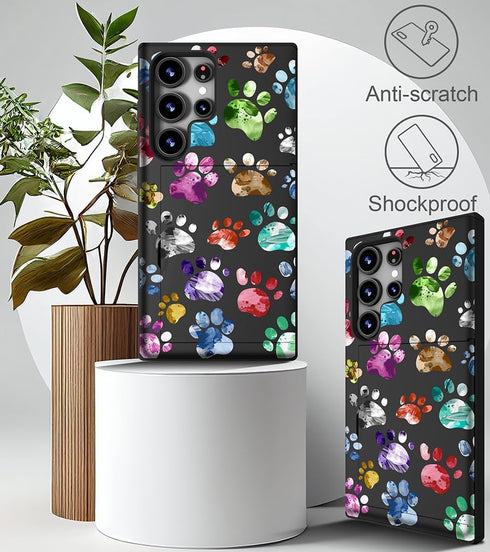 Compatible with Samsung Galaxy S24 Ultra Case Cute with Card Holder/Slim Wallet Phone Case for Women Galaxy S24 Ultra/Colorful Doodle Paws Dog Cra...