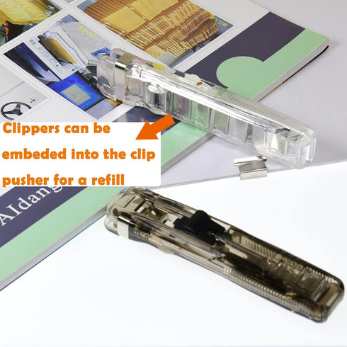 2 Pcs Metal Clip Pusher Stapler Clippers Modern Stapler Push Clamp Office Paper Clip Book Binding Machine Office Supplies Home Desk Accessories...