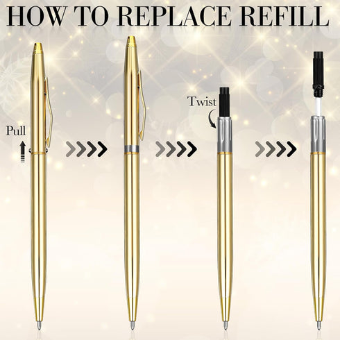 12 Pack Gold Pens Bulk Gold Metallic Pens Slim Ballpoint Pens Retractable Christmas Ballpoint Pen with Black Ink Metal Pens Mini Conical Pens for ...