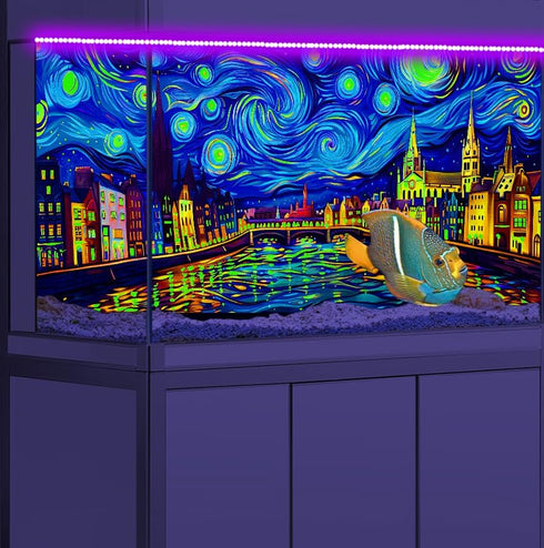 48X24IN Blacklight Vincent Van Gogh Black Light Aquarium Background, UV Fish Tank Background Art Oil Painting Terrarium Background with 10 EVA Dou...