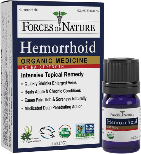 Forces of Nature Hemorrhoid Control Extra Strength, Organic Homeopathic Medicine with Witch Hazel, Horse Chestnut, and Soothing Essential Oils for...