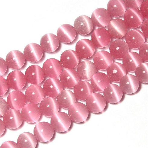 8mm Pink Cat Eye Beads Round Semi Precious Gemstone Loose Beads for Jewelry Making (47-50pcs/strand)...