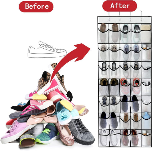 35 Pocket Over The Door Shoe Organizer, Door Hanging Storage Shoe Holder Rack for Large Capacity Shoe Organizer for Men and Women Kids Closet Bedr...