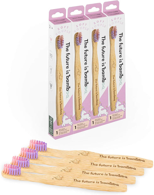 4 Pack Soft Bamboo Unicorn Toothbrush for Kids - Soft Bristle for Sensitive Gum - Aesthetic Wooden Toothbrush with Natural Look for Clean Teeth - ...