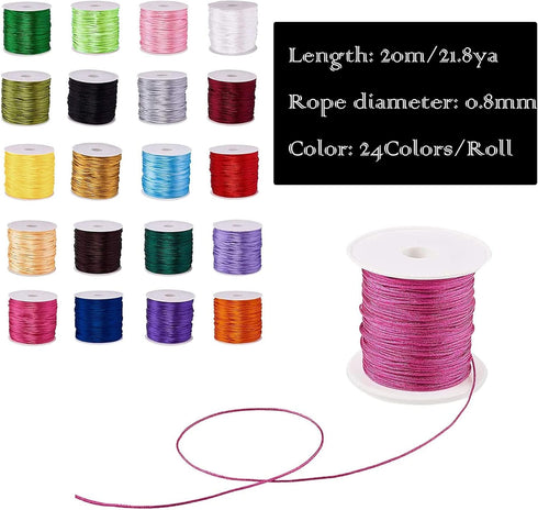 24 Color Nylon Satin String, 528 Yards 0.8mm Nylon Beading String, Nylon String for Bracelets, Nylon Beading Thread for Friendship Bracelets, Neck...