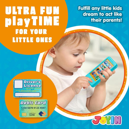 Pretend Toddler Play Phone, Learning Toy Phone Set,Keyfob Key Toy and Credit Cards Set, Kids Cellphone Toys, Girls Boys Birthday Gifts for 1 2 3 Y...