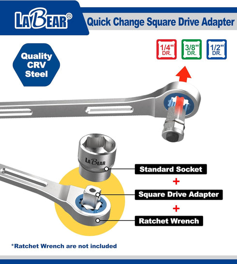 LABEAR- 4pcs socket wrench adapters, Ratcheting Wrench to Square Drive Adapter Set...