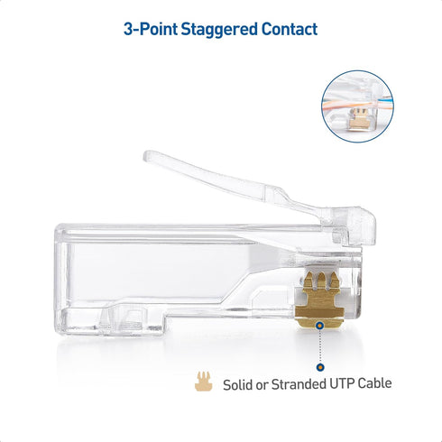 Cable Matters 100-Pack Cat 6 Pass Through RJ45 Connectors (Cat 6 Ends / Cat6 Connector / RJ45 Modular Plugs/Ethernet Plugs/Network Connector) for ...