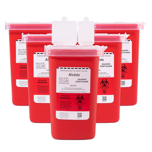 Alcedo Sharps Container for Home Use and Professional 1 Quart (5-Pack), Biohazard Needle and Syringe Disposal, Small Portable Container for Travel...