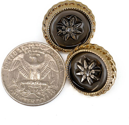 Star Inlaid Translucent Brown Sewing Metal Shank Buttons 10 Pcs - 20mm, 13/16"...