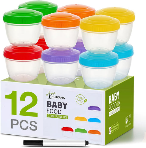 12 Pack Leakproof Baby Food Storage Containers, 4 oz Plastic Baby Food Jars with Lids, Reusable Small Baby Food Jars, Lock in Freshness, Freezer &...