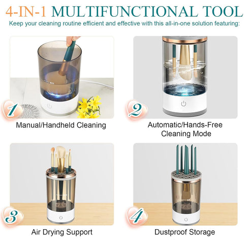 Makeup Brush Cleaner, 2024 Upgraded Cosmetic Brush Cleaner Machine Brush Blender - Automatic Spinning Makeup Brush Cleaner Fit for All Size Make u...