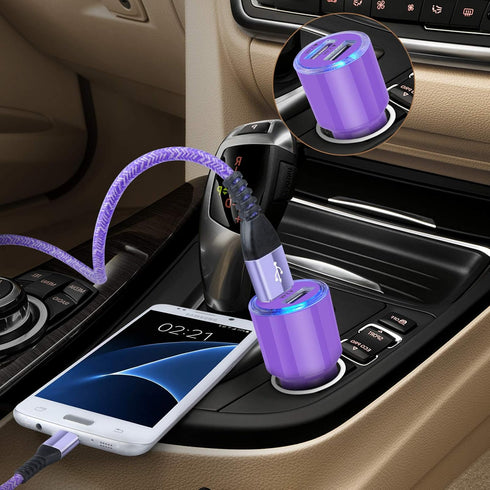 Dual 4.8A Fast Car Charger with Android Micro USB Cable for Samsung Galaxy S7 S6 J8 J7/J7V/Star/Crown/Prime/Refine J3, Note 5 4, Moto E4 E5 G4 G5 ...