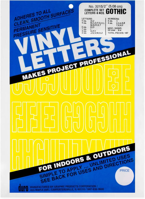 Graphic Products Permanent Adhesive Vinyl Letters and Numbers (167/pkg), 2", Yellow...
